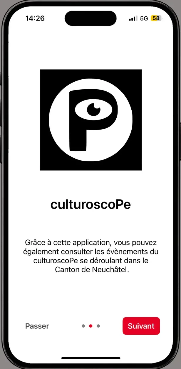 The culturoscoPe introduction screen, the cultural agenda built into Nemo News